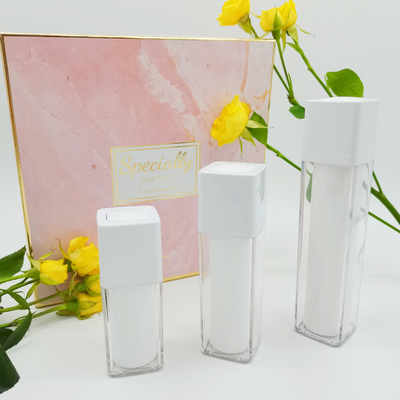 Doppel-wandige Seiden-Siebung Matte Packaging Bottle der Drehquadrat-luftlose Flaschen-15ml 30ml 50ml