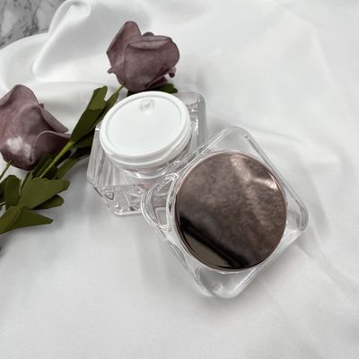 Schwergewichts- Quadrat-kosmetisches Glas-Acrylsahnebehälter 50g mit Spiegel-Deckel