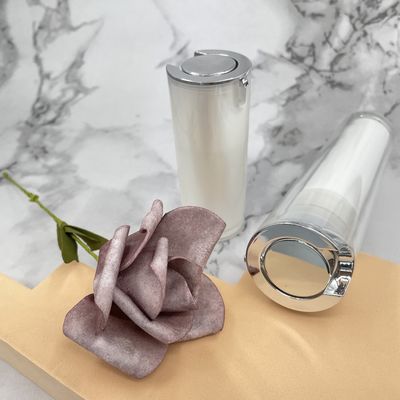 Luftlose silberne metallisierte runde acrylsauerform Pearl Whites 30ml Pumpflasche-50ml
